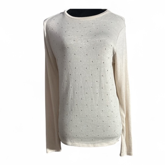 Girls J Crew Cream Long Sleeve Top With Gold Studs- Size XXL (Or Ladies Small) - Picture 1 of 9